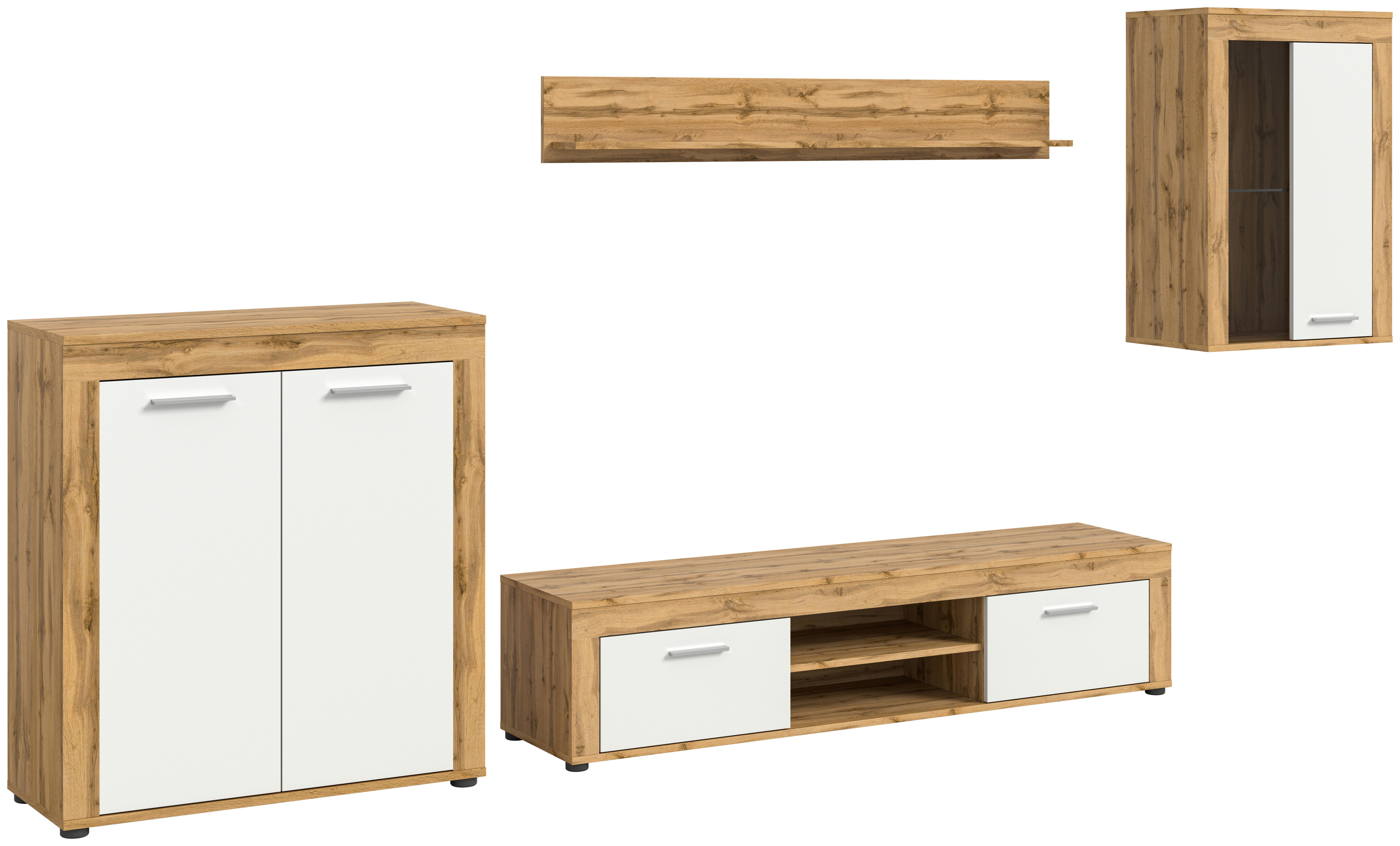 Wohnwand Jam Eiche Wotan Nachbildung weiß B/H/T: ca. 330x169x35 cm Jam - Eiche/weiß (330,00/169,00/35,00cm) - xonox.home