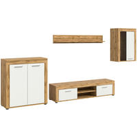 Wohnwand Jam Eiche Wotan Nachbildung weiß B/H/T: ca. 330x169x35 cm Jam - Eiche/weiß (330,00/169,00/35,00cm) - xonox.home