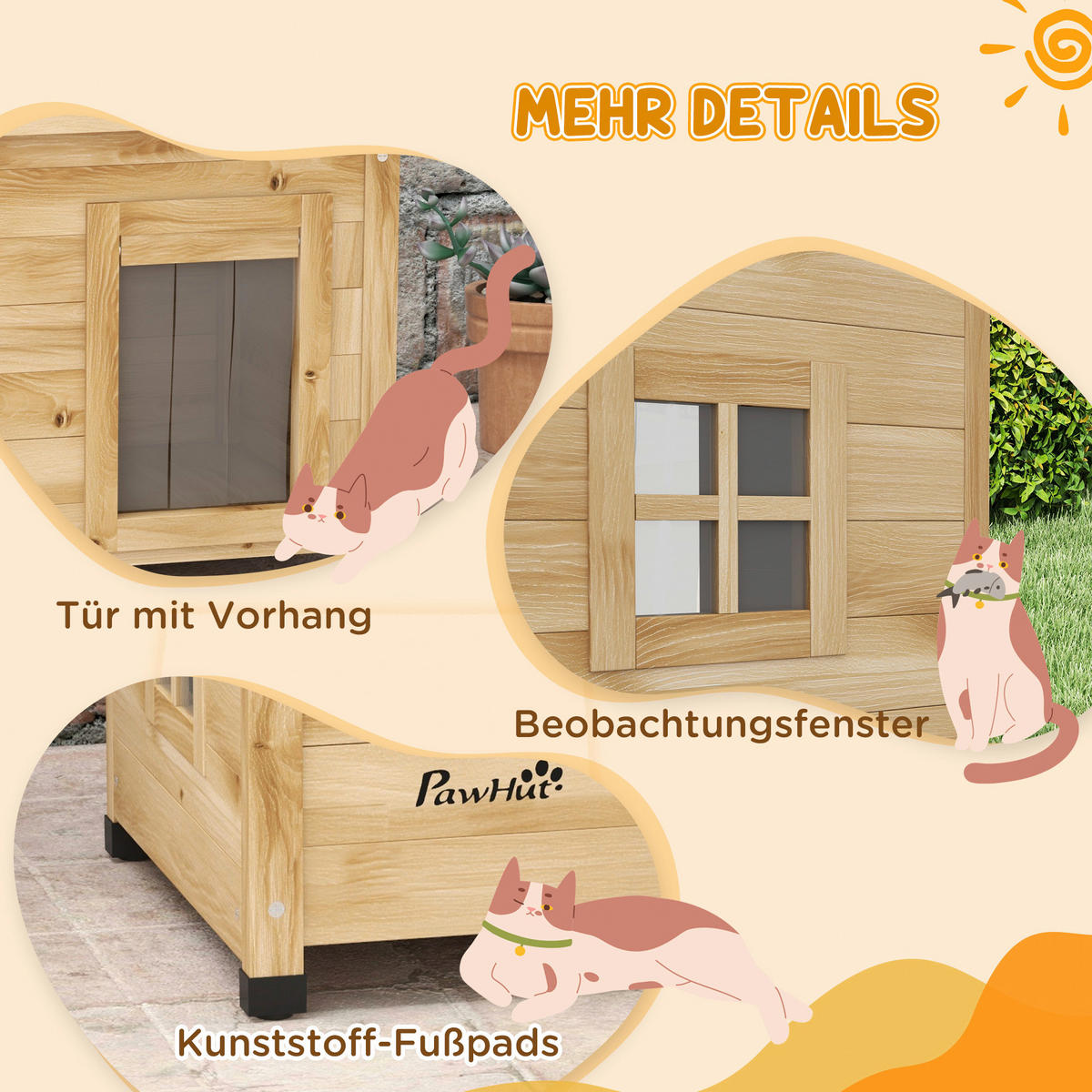 PawHut Katzenhaus gelb Holz B/H/L: ca. 45x43x57 cm Katzenhaus - gelb (57,00/45,00/43,00cm) - PawHut