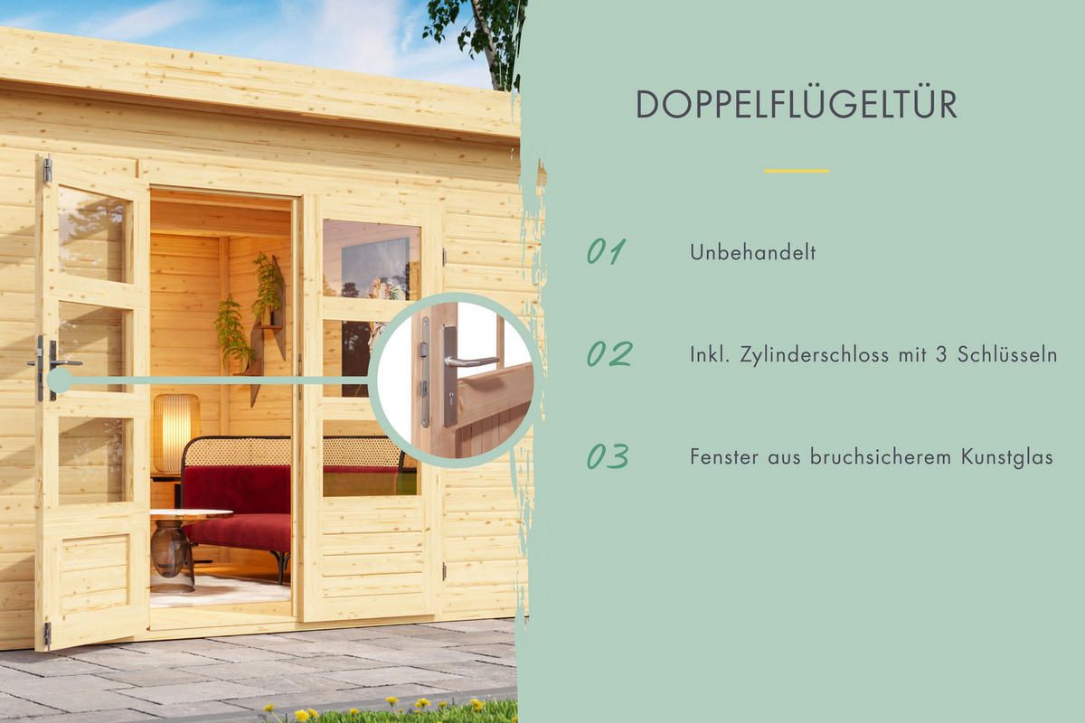 Karibu Gartenhaus Leon 3,5 natur B/H/L: ca. 242x211x242 cm Leon 3,5 - natur (242,00/242,00/211,00cm) - Karibu