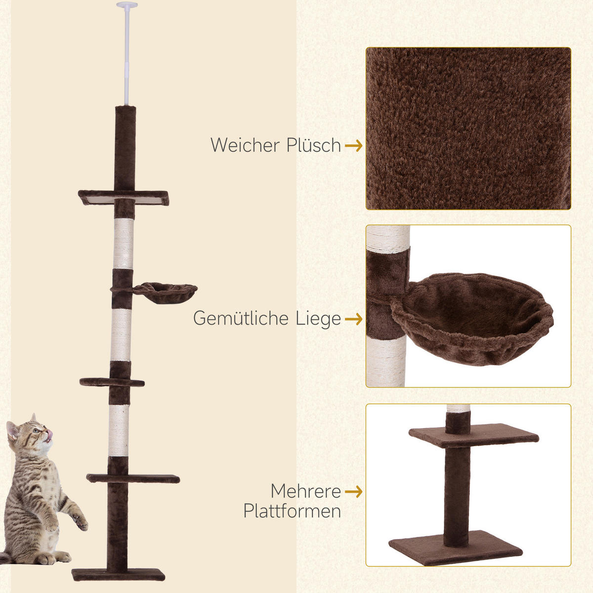 PawHut Kratzbaum braun Polyester B/H/L: ca. 30x260x40 cm Kratzbaum - braun (40,00/30,00/260,00cm) - PawHut