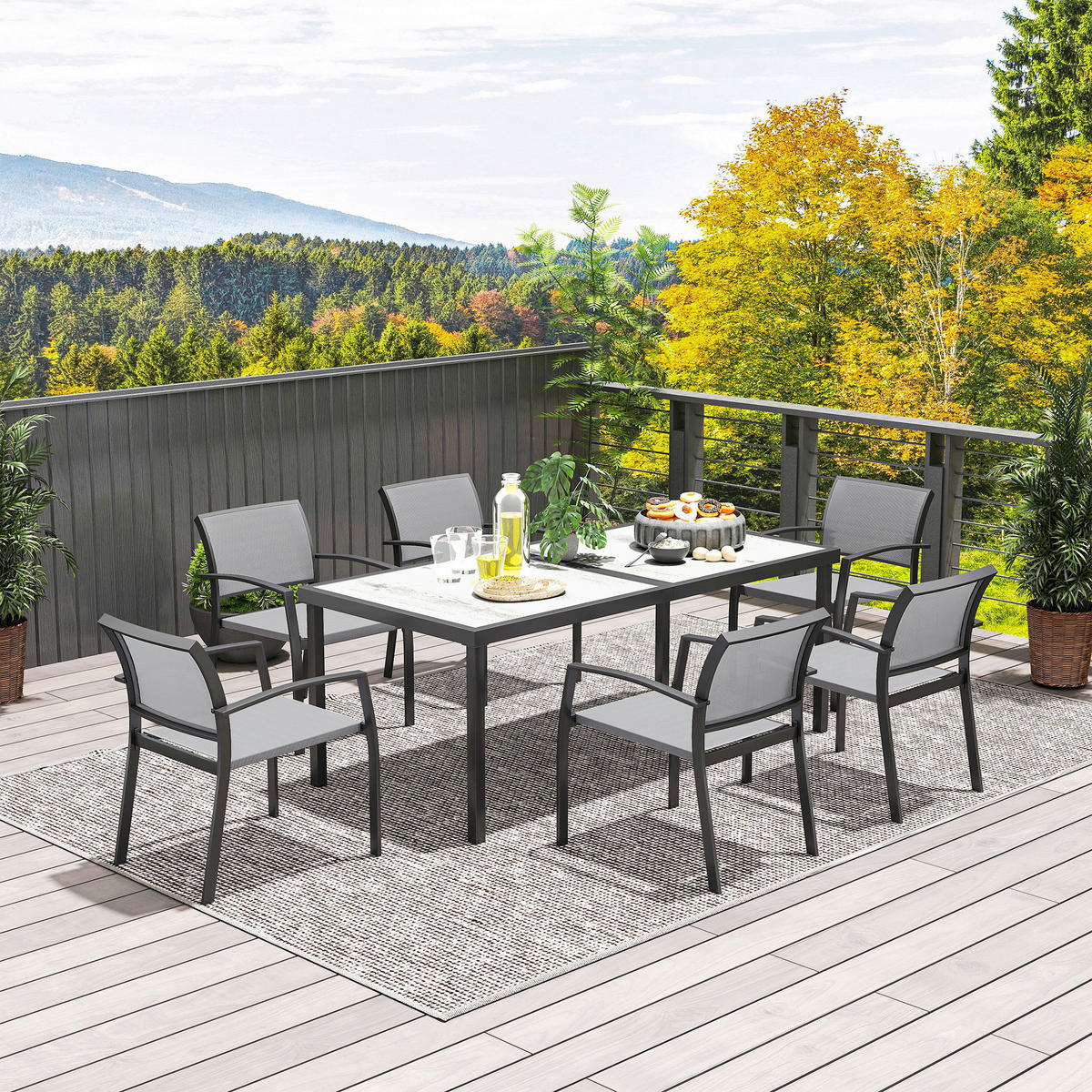 Outsunny Gartenmöbel-Set grau Kunststoff B/H/L: ca. 87x72x180 cm Gartenmöbel-Set - grau (180,00/87,00/72,00cm) - Outsunny