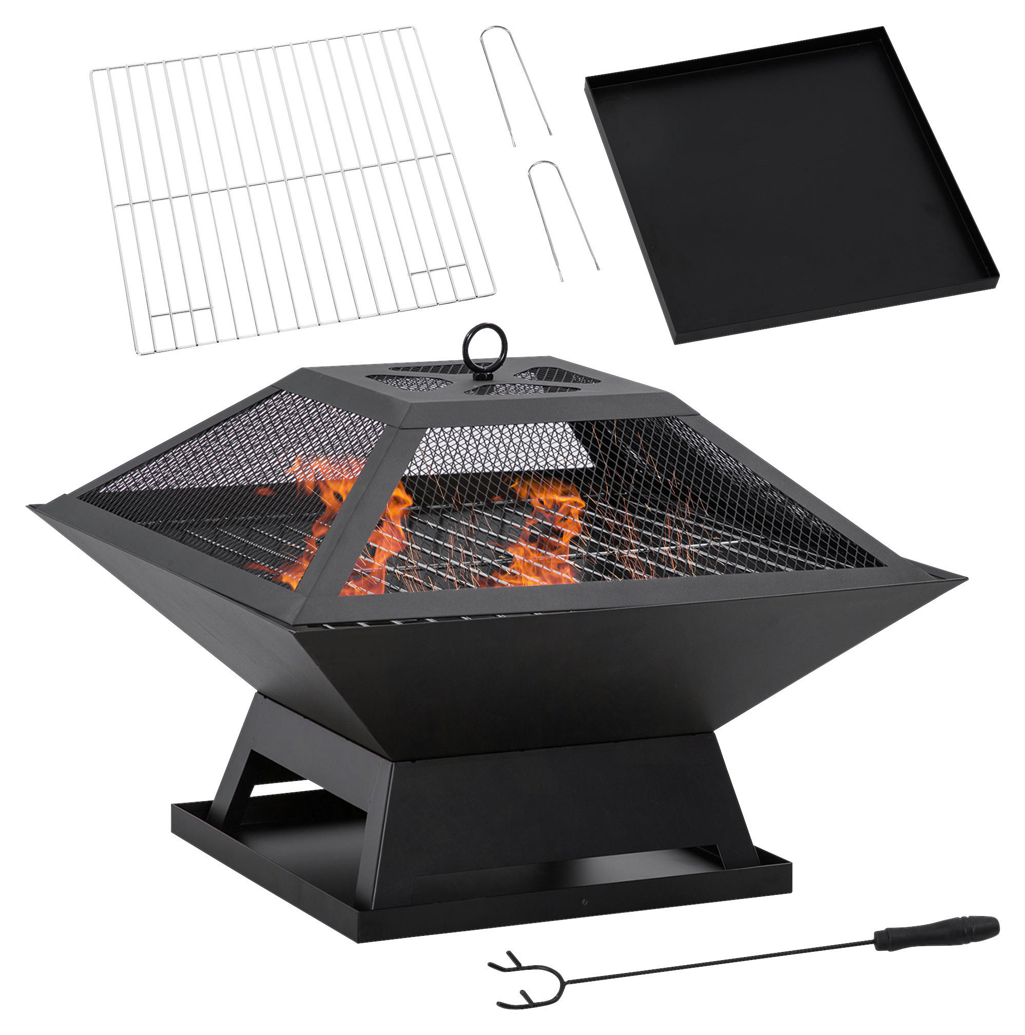 Outsunny Feuerstelle mit Grillrost Feuerstelle_mit_Grillrost - schwarz (45,00/45,00/34,00cm) - Outsunny