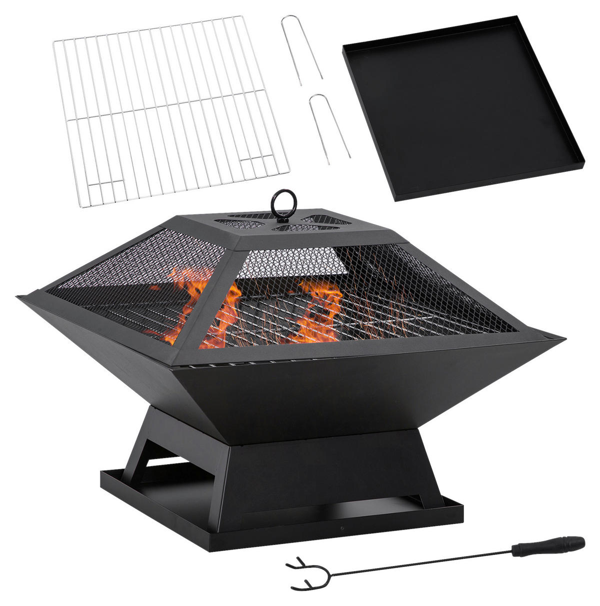 Outsunny Feuerstelle mit Grillrost Feuerstelle_mit_Grillrost - schwarz (45,00/45,00/34,00cm) - Outsunny