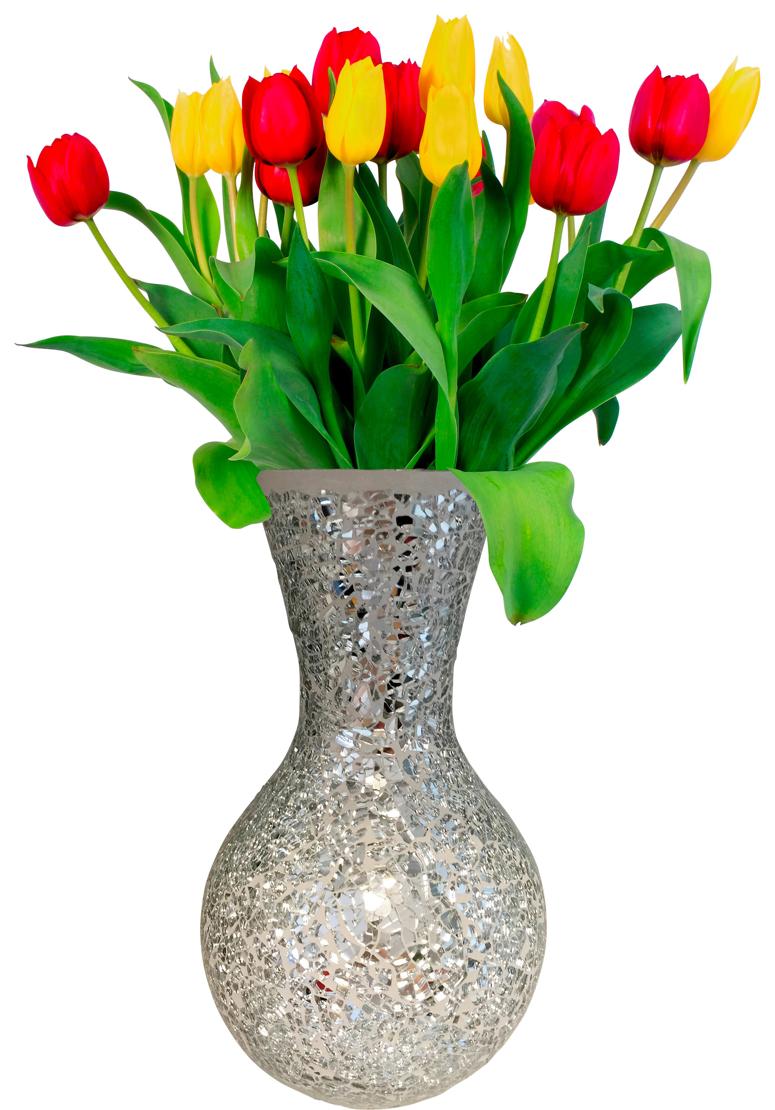 POCOline Vase silber Glas B/H/L: ca. 15x27x15 cm Vase_Mosaik - silber (15,00/15,00/27,00cm) - POCOline