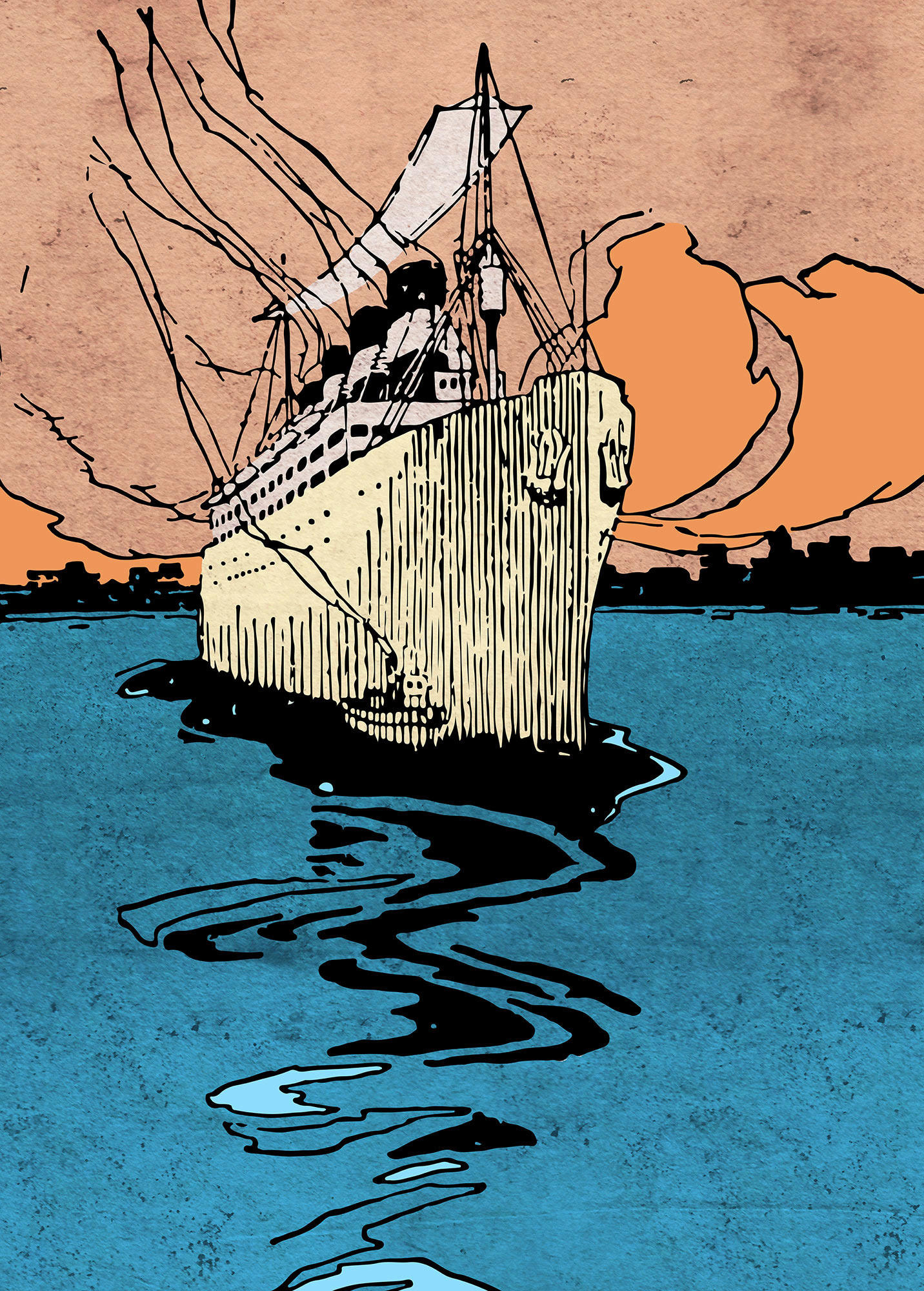 Komar Fototapete La Nave, glatt, bedruckt, Comic, Retro, mehrfarbig, BxH: 200x280 cm, glatt, bedruckt