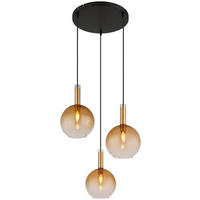GLOBO Pendelleuchte amber messing schwarz Glas Metall H/D: ca. 150x51 cm E14 3 Brennstellen MARINELLA - messing/schwarz (51,00/150,00cm) - GLOBO