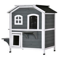 PawHut Katzenhaus grau Holz B/H/L: ca. 56x91x78 cm Katzenhaus - weiß/grau (78,00/56,00/91,00cm) - PawHut