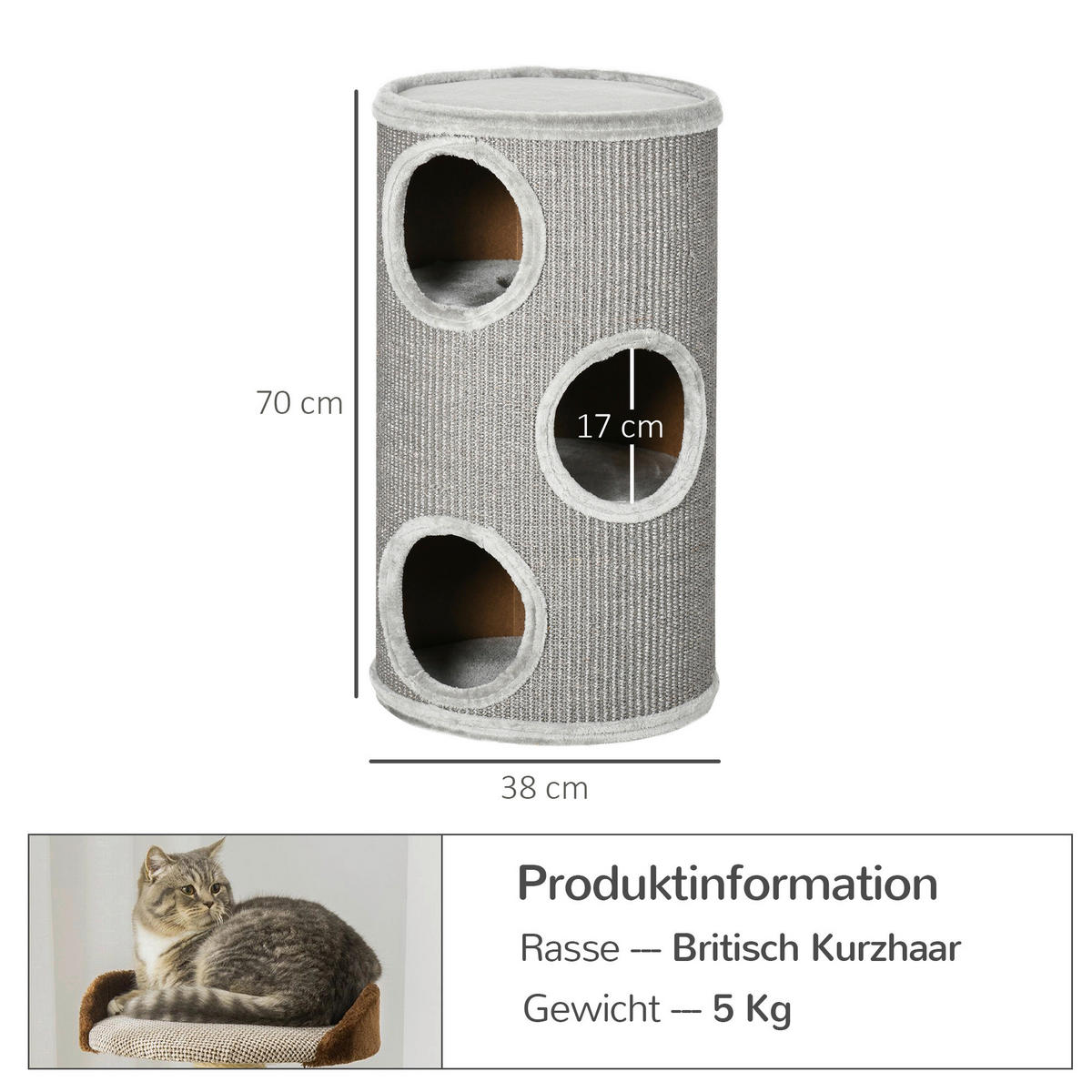 PawHut Tier-Zubehör hellgrau Edelstahl B/H/L: ca. 38x38x70 cm Kratztonne - hellgrau (70,00/38,00/38,00cm) - PawHut