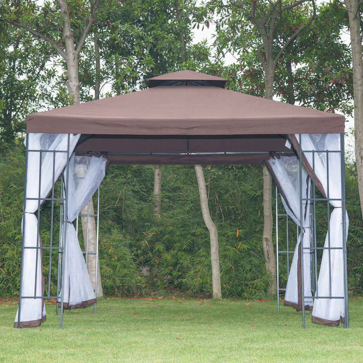 Outsunny Gartenpavillon café braun Stahl B/H/L: ca. 300x270x300 cm Gartenpavillon_mit_Doppeldach - weiß/café braun (300,00/300,00/270,00cm) - Outsunny