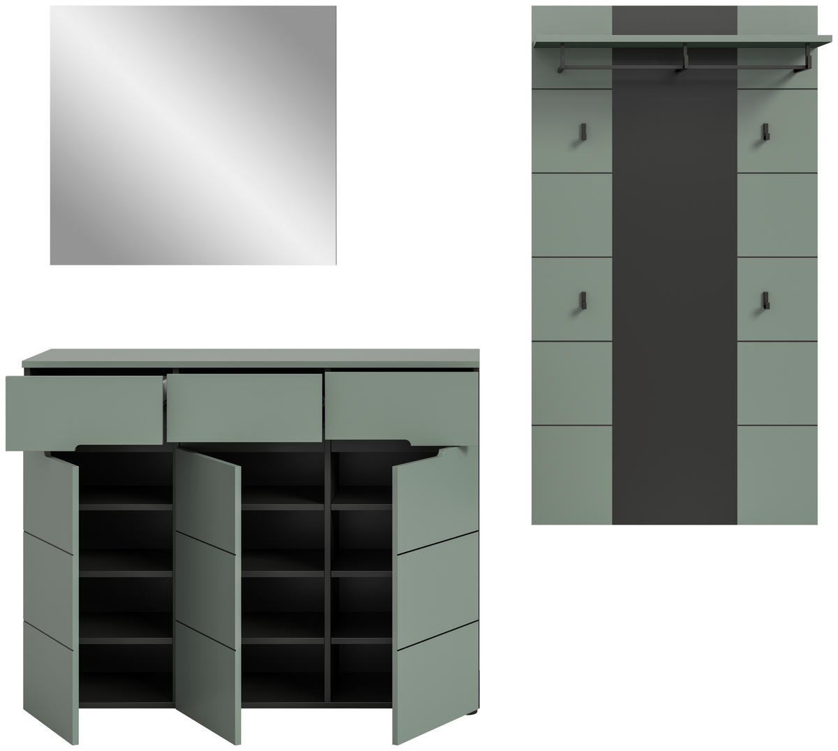 Garderobe Canu grün basaltgrau Nachbildung B/H/T: ca. 215x190x37 cm Canu - basaltgrau/grün (215,00/190,00/37,00cm) - xonox.home
