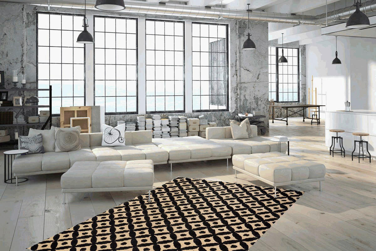 Kayoom Kurzflorteppich Scandy 210 schwarz B/L: ca. 200x290 cm Scandy 210 - natur/schwarz (200,00/290,00cm) - Kayoom