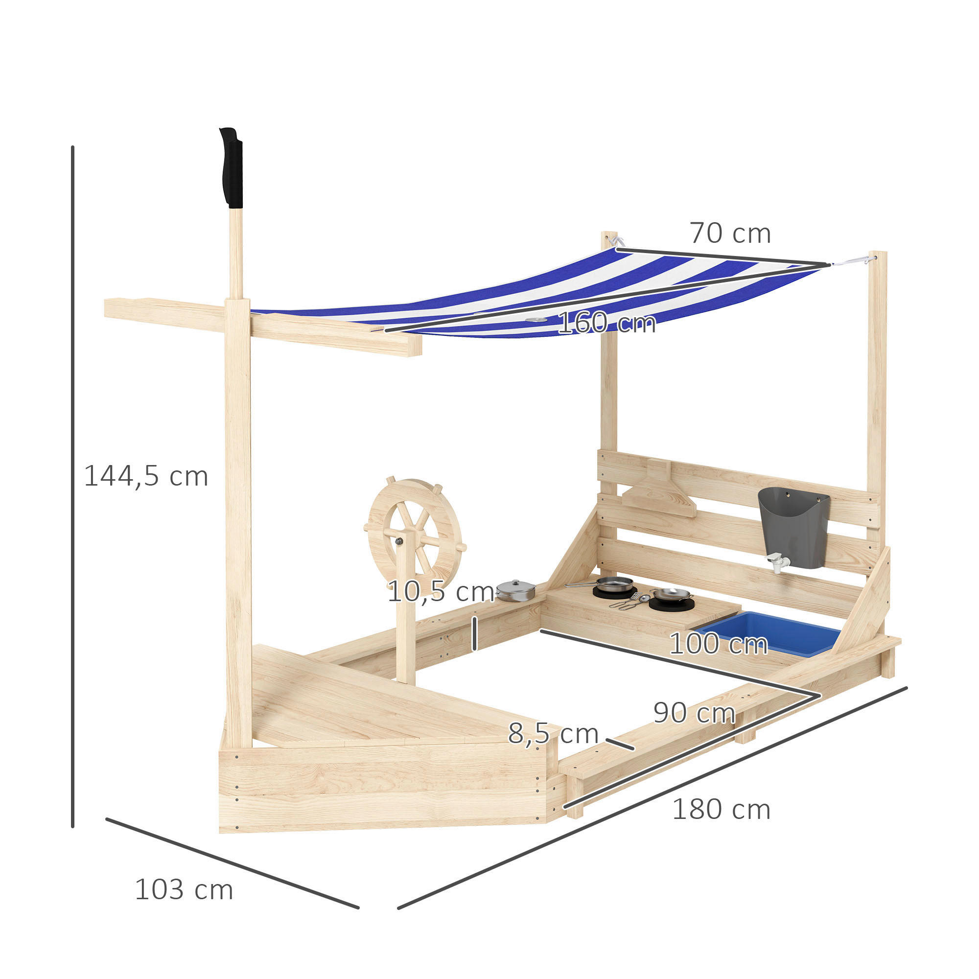 Outsunny Sandkasten natur B/H/L: ca. 103x180x144,5 cm Sandkasten - natur (144,50/103,00/180,00cm) - Outsunny