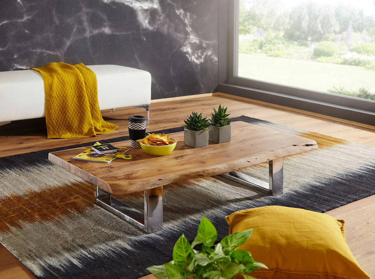 Couchtisch natur Chrom verchromt B/H/T: ca. 115x25x58 cm Couchtisch - natur/Chrom (115,00/25,00/58,00cm) - Wohnling