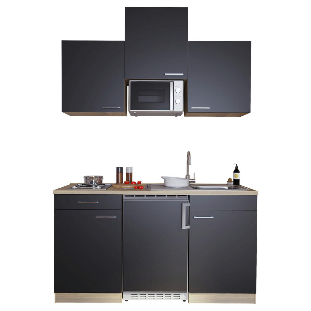 Respekta Küchenzeile KB150ESSMI 150 cm Schwarz-Eiche Sägeräu Nachbildung