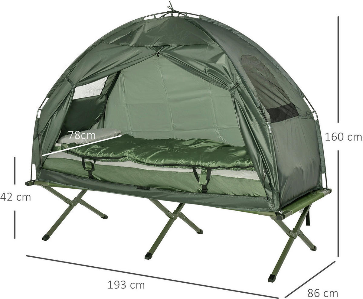 Outsunny Campingbett dunkelgrün Polyester-Mischgewebe B/H/L: ca. 78x118x193 cm Campingbett_4_in_1_Set - dunkelgrün (193,00/78,00/118,00cm) - Outsunny