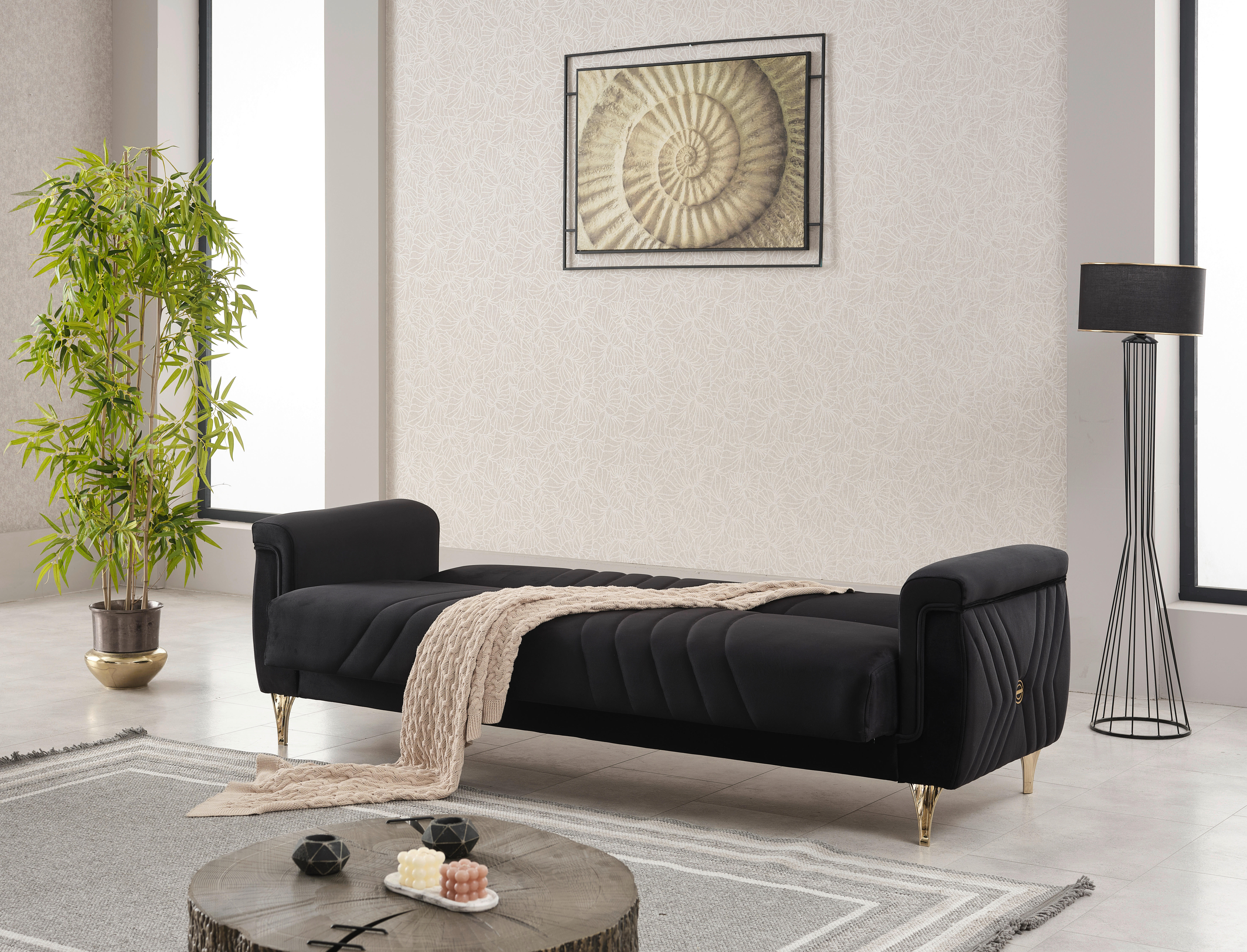 Schlafsofa Lozan schwarz B/H/T/L: ca. 230x49x86x84 cm Lozan - gold/schwarz (84,00/230,00/49,00cm)