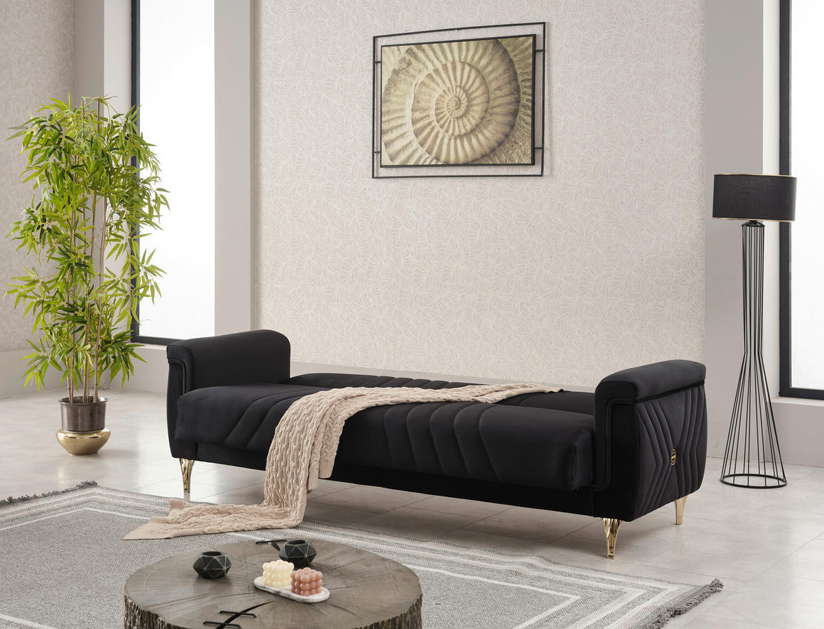 Schlafsofa Lozan schwarz B/H/T/L: ca. 230x49x86x84 cm Lozan - gold/schwarz (84,00/230,00/49,00cm)
