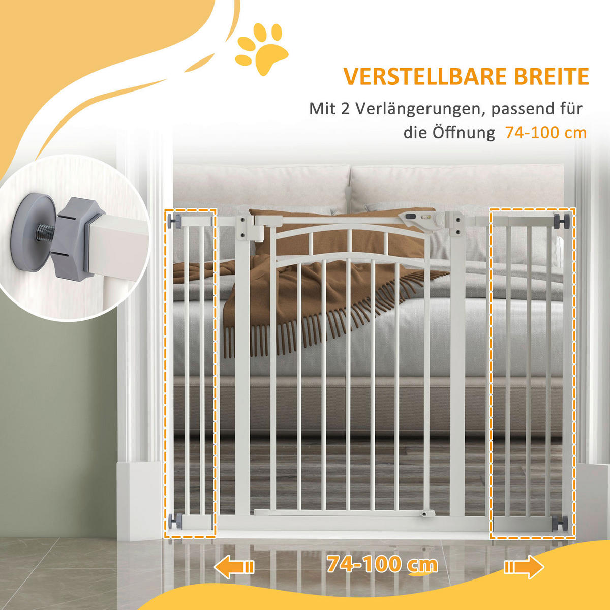 PawHut Türschutzgitter weiß Stahl B/H/L: ca. 4x76x100 cm Türschutzgitter - weiß (100,00/4,00/76,00cm) - PawHut