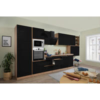 Respekta Küchenblock Premium schwarz hochglänzend B/H/T: ca. 445x220,5x60 cm Premium - Eiche/schwarz (445,00/220,50/60,00cm) - Respekta