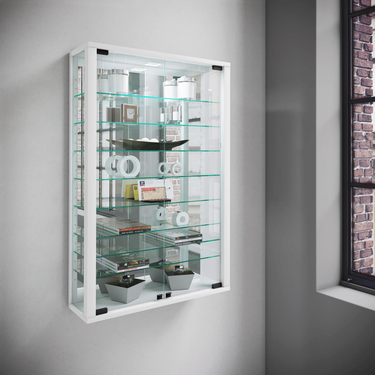 Vitrine Vitrosa weiß Holzwerkstoff Glas B/H/T: ca. 59x91x18 cm Vitrosa - weiß (59,00/91,00/18,00cm) - VCM Möbel