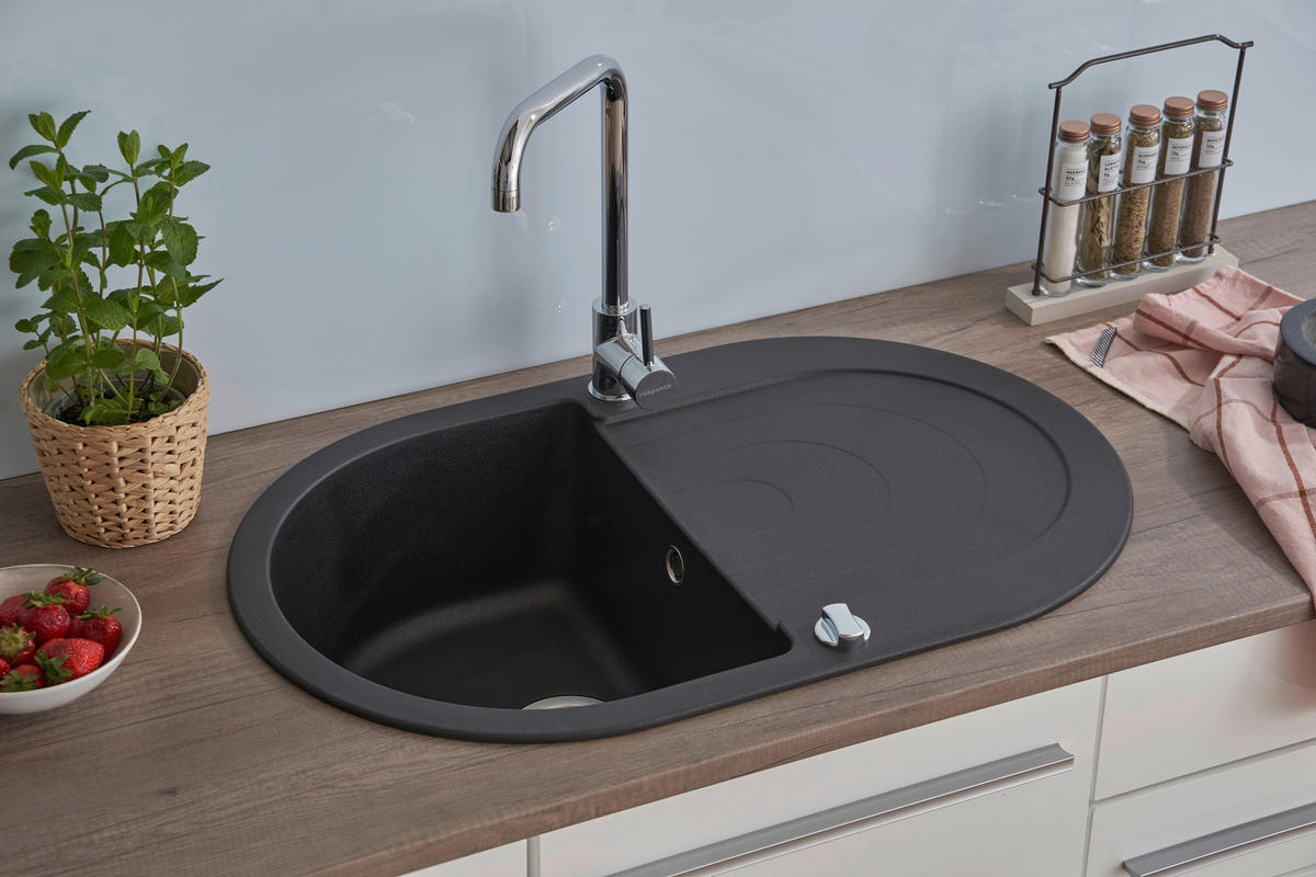 Respekta Einbauspüle Phoenix 79 x 50 S schwarz Granitverbundmaterial B/H/T: ca. 79x20,5x50 cm Phoenix 79 x 50 S - schwarz (79,00/20,50/50,00cm) - Respekta