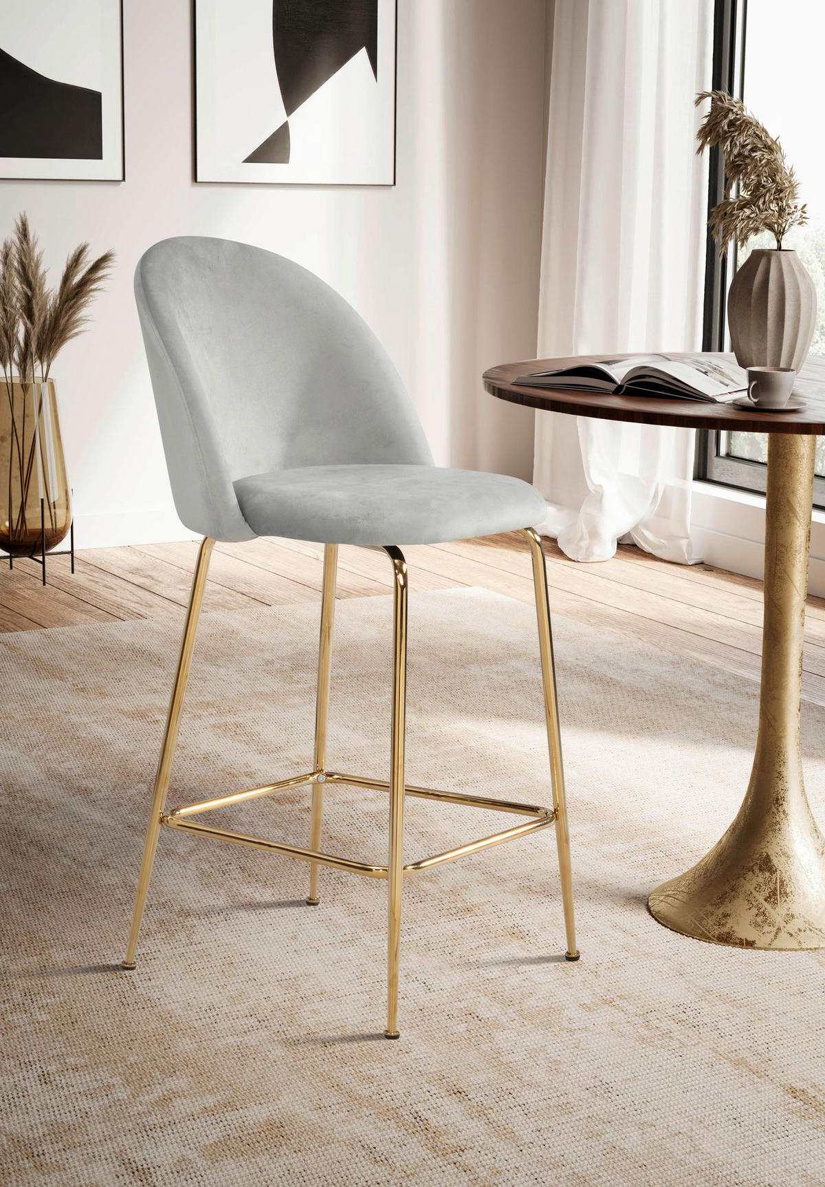 Barhocker 2er Set grau Polyester B/H/T: ca. 50x102x50 cm 2er Set - grau (50,00/102,00/50,00cm) - Wohnling