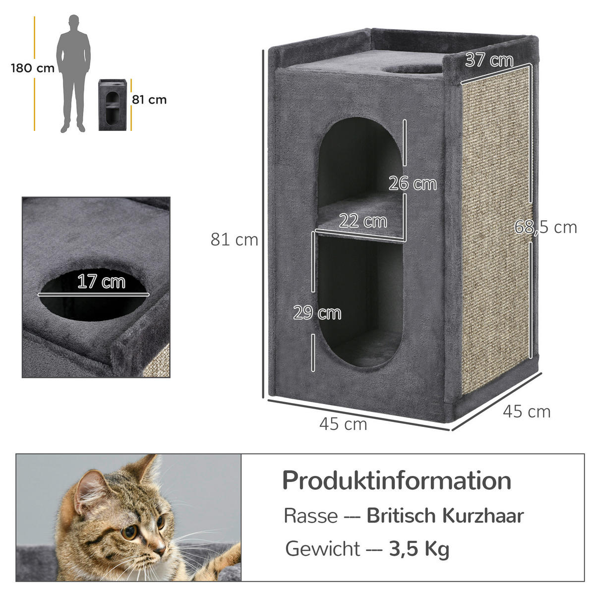PawHut Tier-Zubehör grau Spanplatte B/H/L: ca. 45x45x81 cm Kratztonne - grau (81,00/45,00/45,00cm) - PawHut