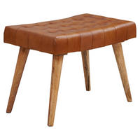 Wohnling Sitzhocker braun natur Leder Echtholz B/H/T: ca. 67x47x39 cm Sitzhocker - braun/natur (67,00/47,00/39,00cm) - Wohnling