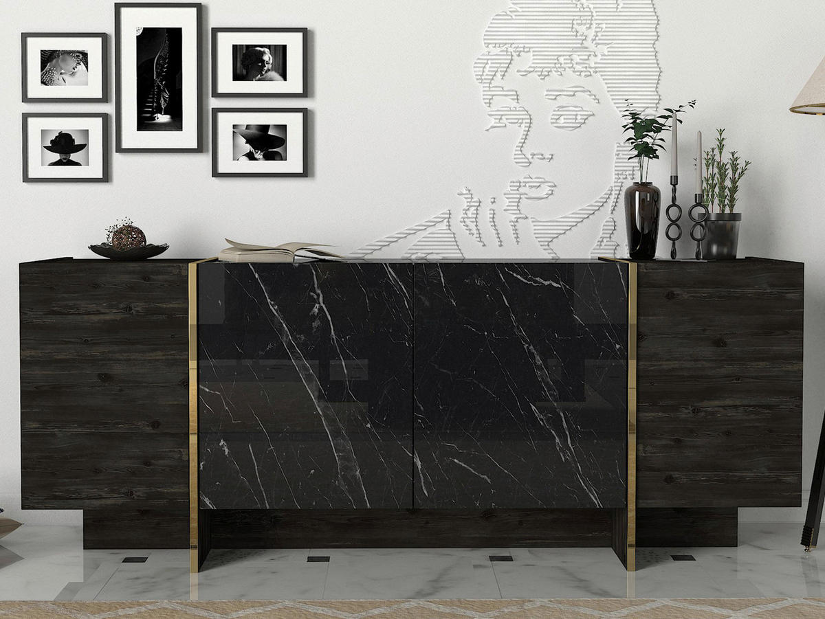 Sideboard Rebab Rebab braun dunkelgrau Marmoroptik B/H/T: ca. 180x75,5x46,6 cm Rebab - Marmoroptik/dunkelgrau (180,00/75,50/46,60cm) - moebel17