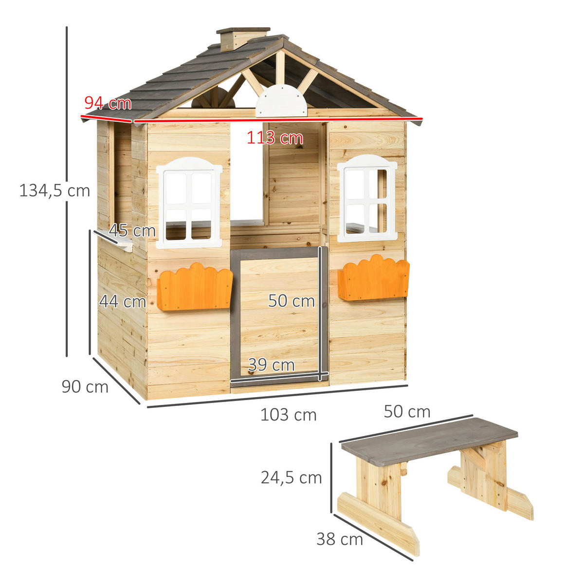Outsunny Outdoor-Spielzeug grau B/H/L: ca. 94x113x134,5 cm Kinderspielhaus - weiß/natur (134,50/94,00/113,00cm) - Outsunny