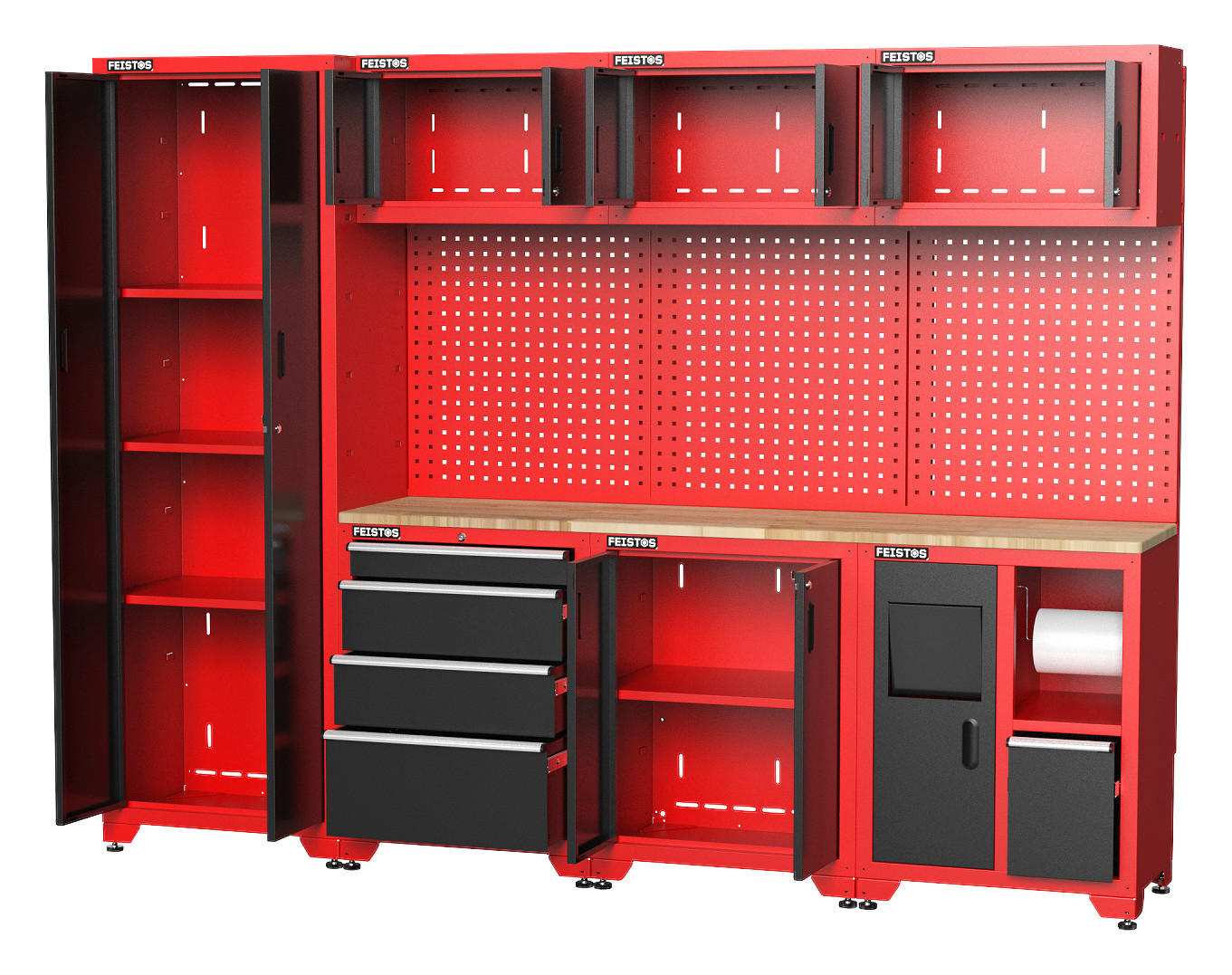 Werkstatteinrichtung Juno 3 rot B/H/T: ca. 264x198x46 cm Juno 3 - rot/schwarz (264,00/198,00/46,00cm) - Feistos
