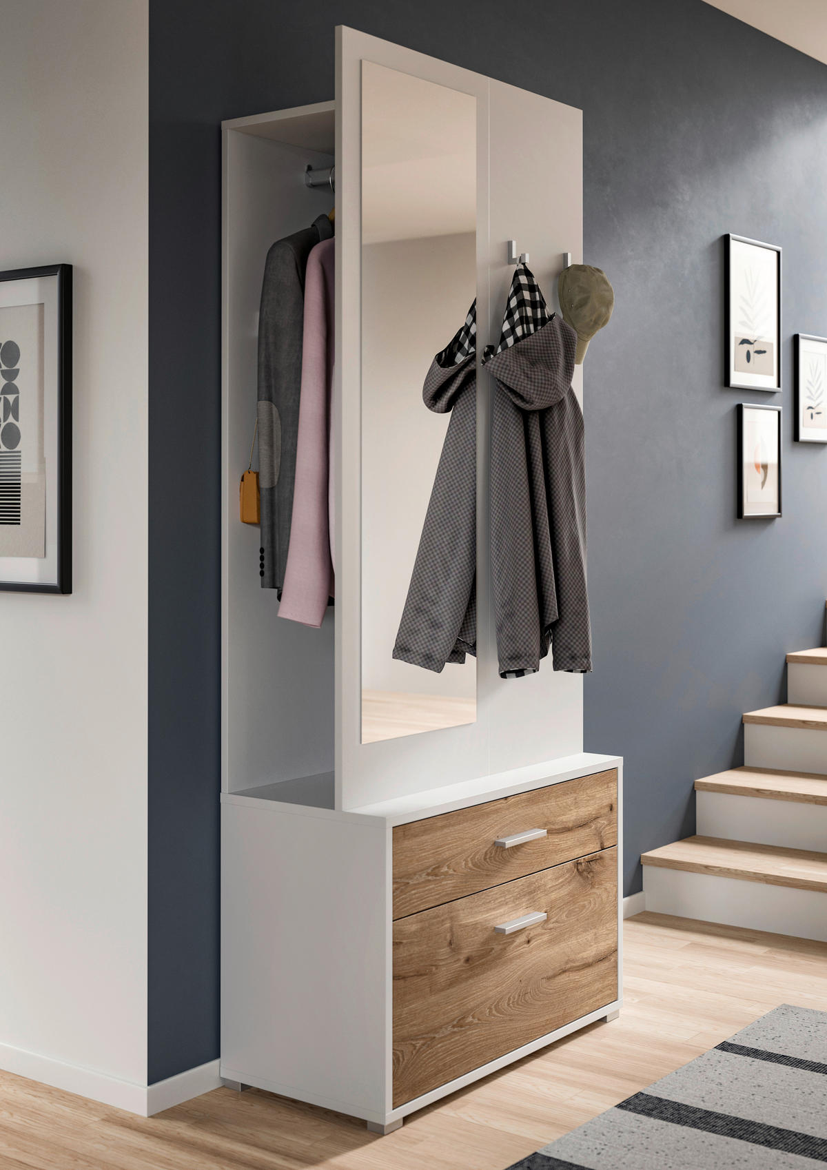 Garderobe POLO weiß Nox Oak Nachbildung B/H/T: ca. 80x190x38 cm POLO - weiß (80,00/190,00/38,00cm) - xonox.home