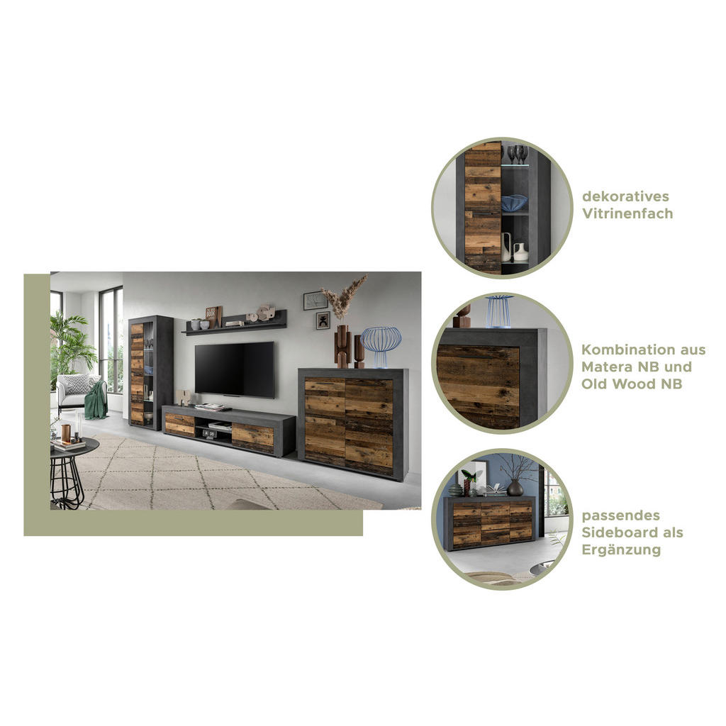 Thumbnail - Wohnwand Jam Matera Nachbildung Old Wood Nachbildung B/H/T: ca. 169x330x35 cm