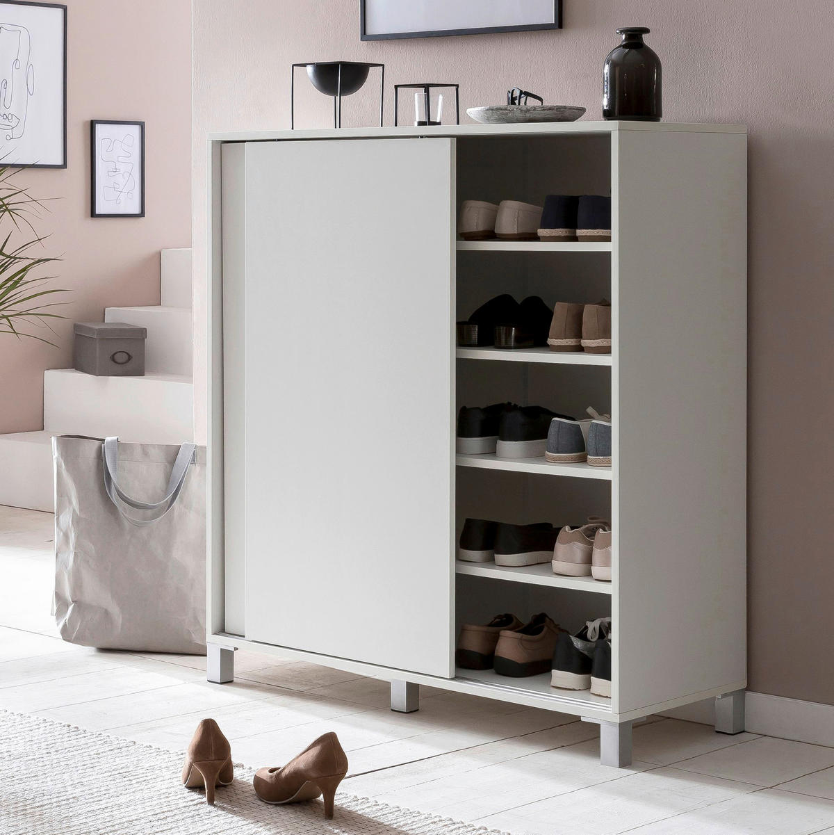 Schuhschrank weiß B/H/T: ca. 100x108x37,5 cm Schuhschrank - weiß (100,00/108,00/37,50cm) - Wohnling