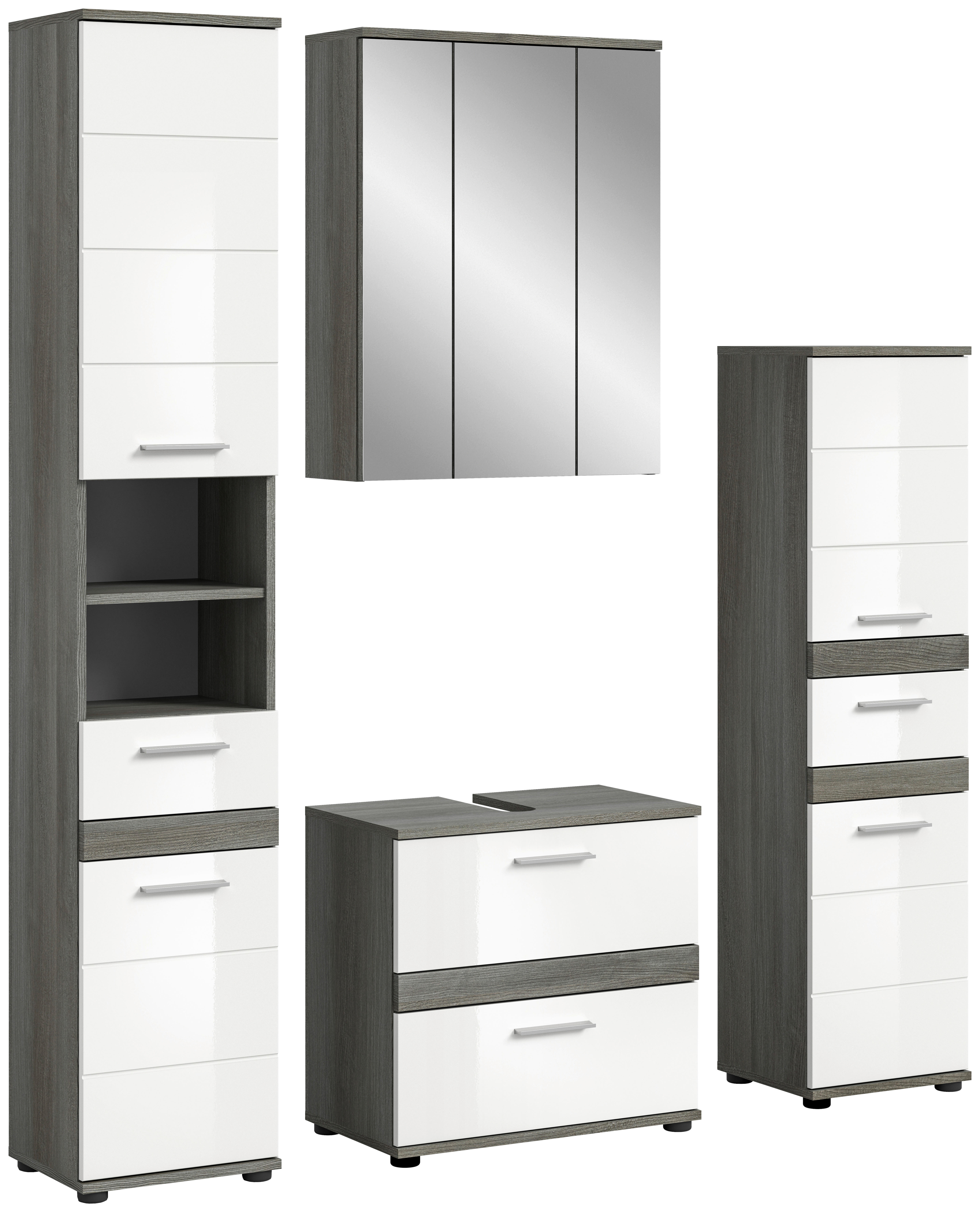 Badezimmer-Set BLAKE Rauchsilber Nachbildung weiß Hochglanz B/H/T: ca. 160x191x34 cm BLAKE - weiß (160,00/191,00/34,00cm) - xonox.home