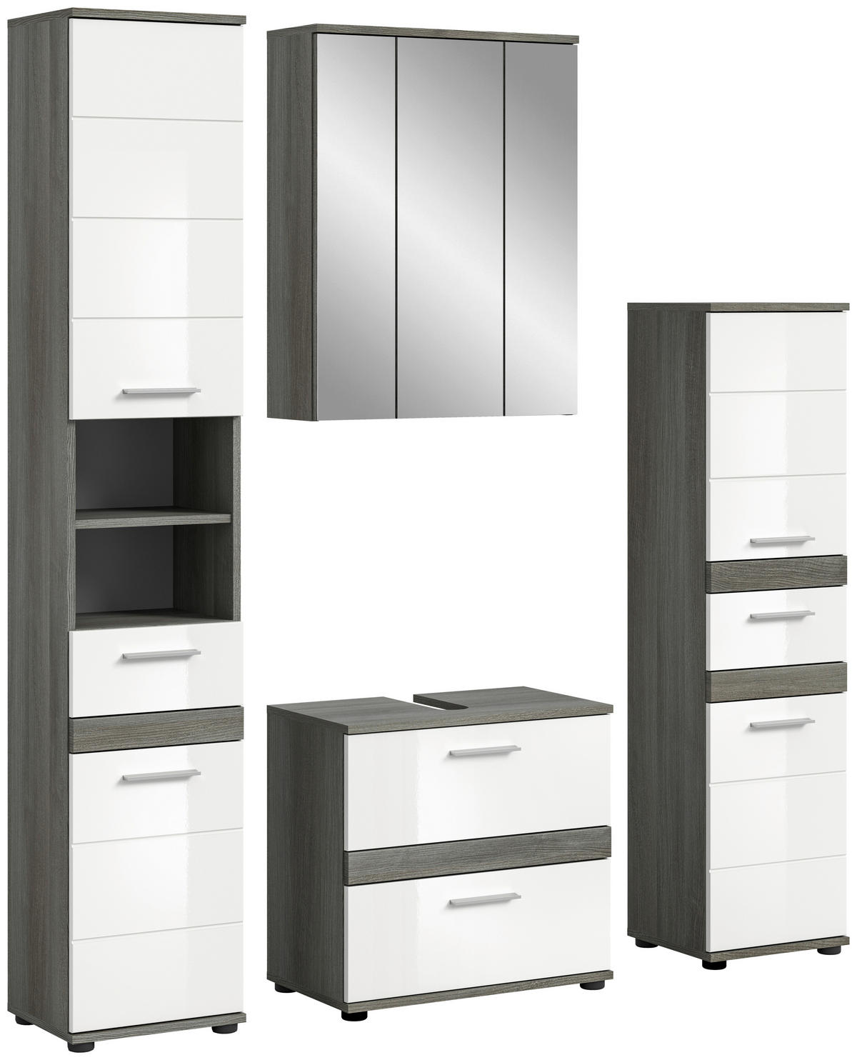 Badezimmer-Set BLAKE Rauchsilber Nachbildung weiß Hochglanz B/H/T: ca. 160x191x34 cm BLAKE - weiß (160,00/191,00/34,00cm) - xonox.home