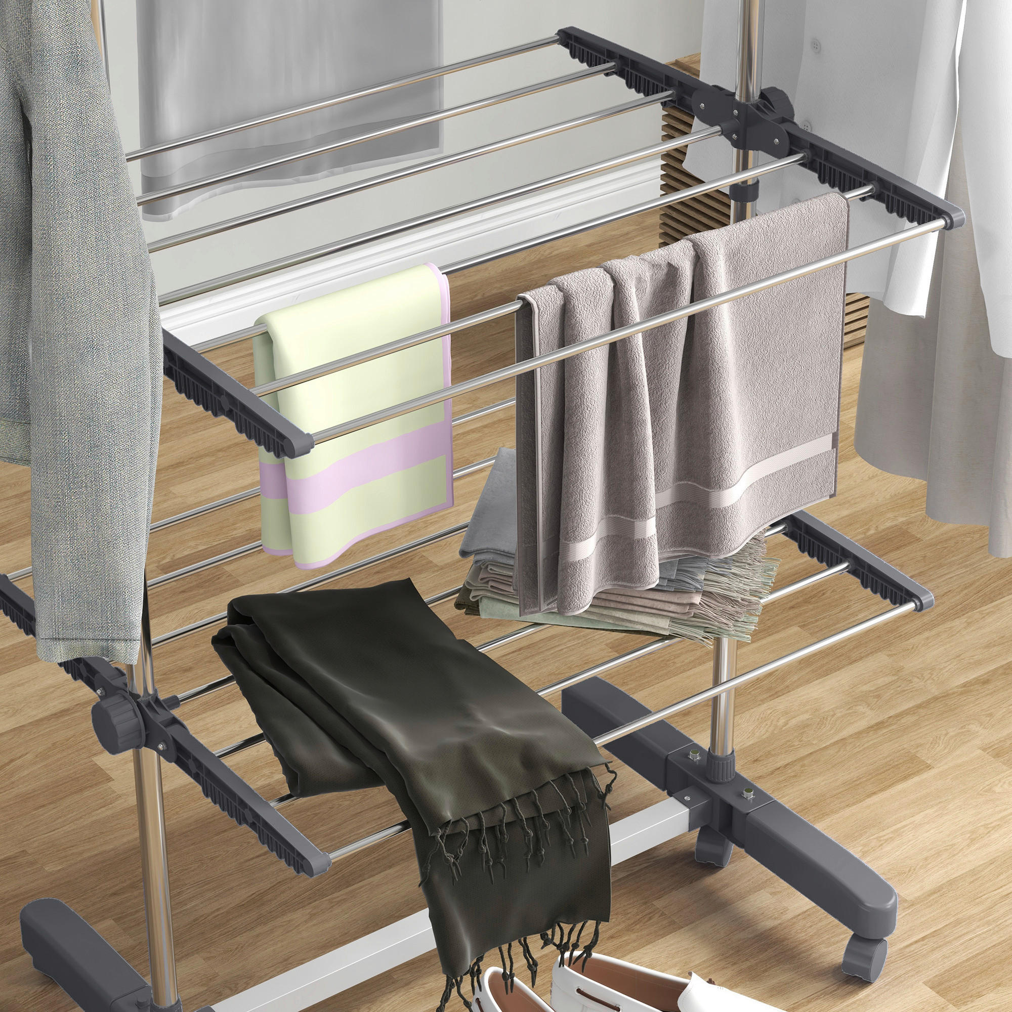 HOMCOM Wäscheständer grau Edelstahl B/H/L: ca. 55x142x172 cm Trockenständer - grau (172,00/55,00/142,00cm) - HOMCOM