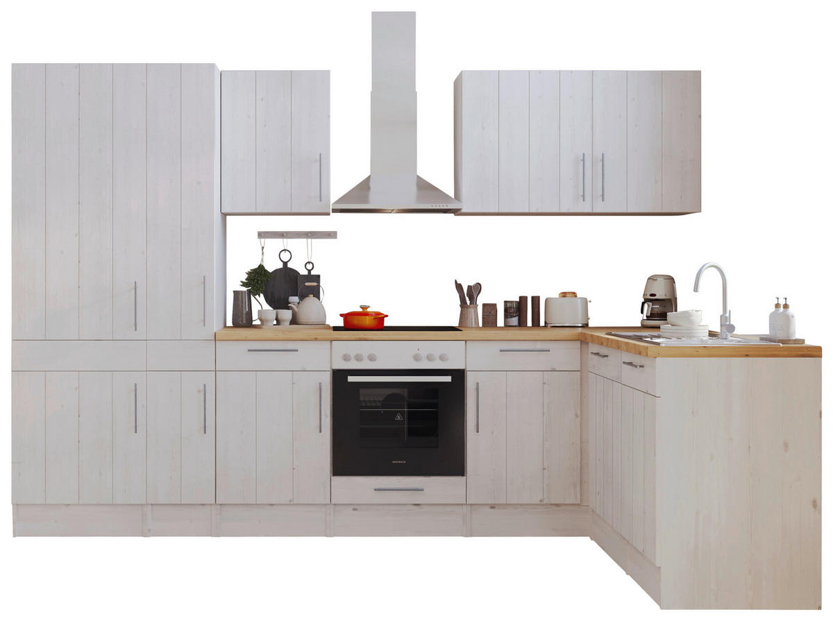 Respekta Winkelküche BERPL310LHWC weiß Lärche Nachbildung B/H/T: ca. 310x211x172 cm BERPL310LHWC - weiß (310,00/211,00/172,00cm) - Respekta