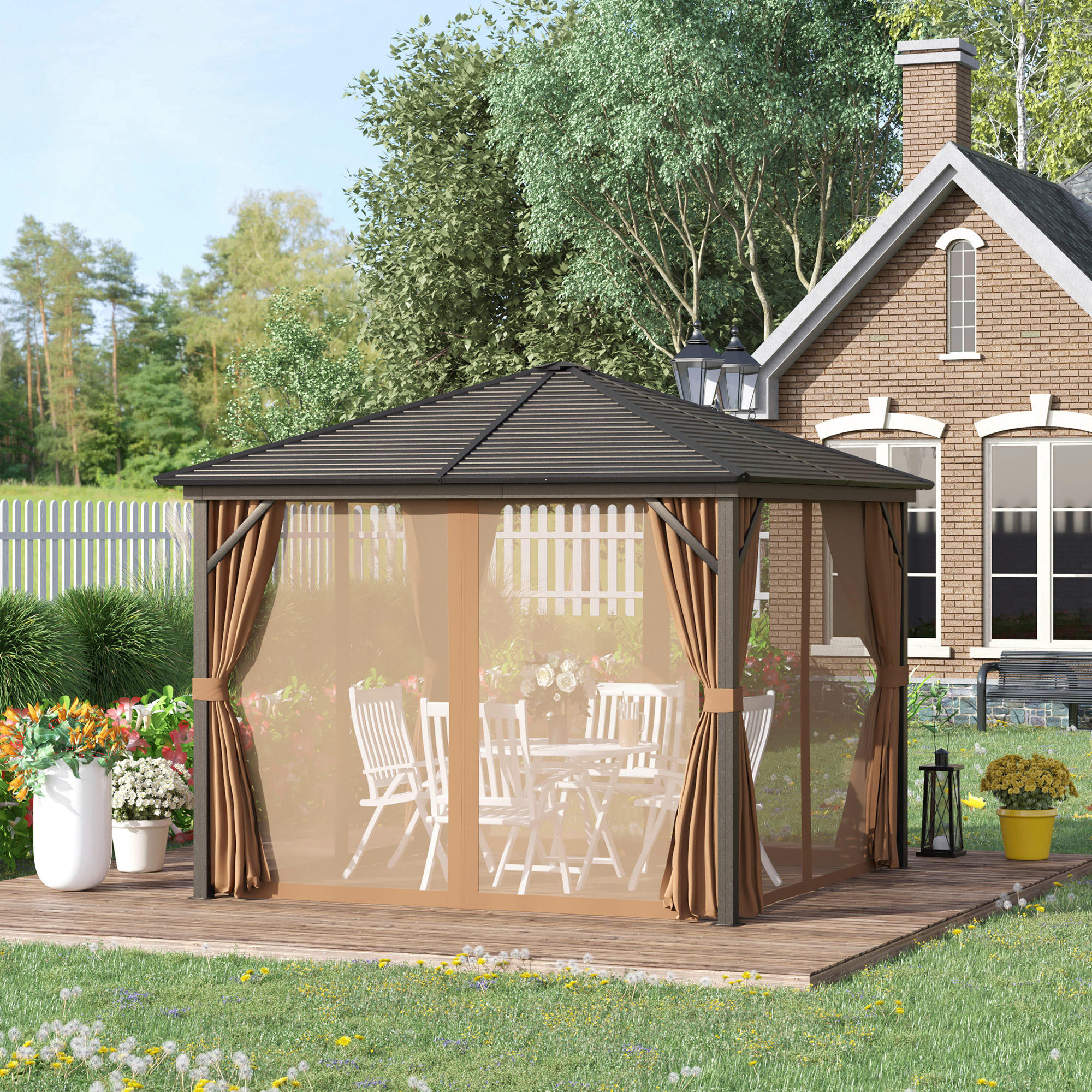 Outsunny Pavillon bronze Aluminium B/H/L: ca. 298x260x298 cm Pavillon - hellbraun/bronze (298,00/298,00/260,00cm) - Outsunny