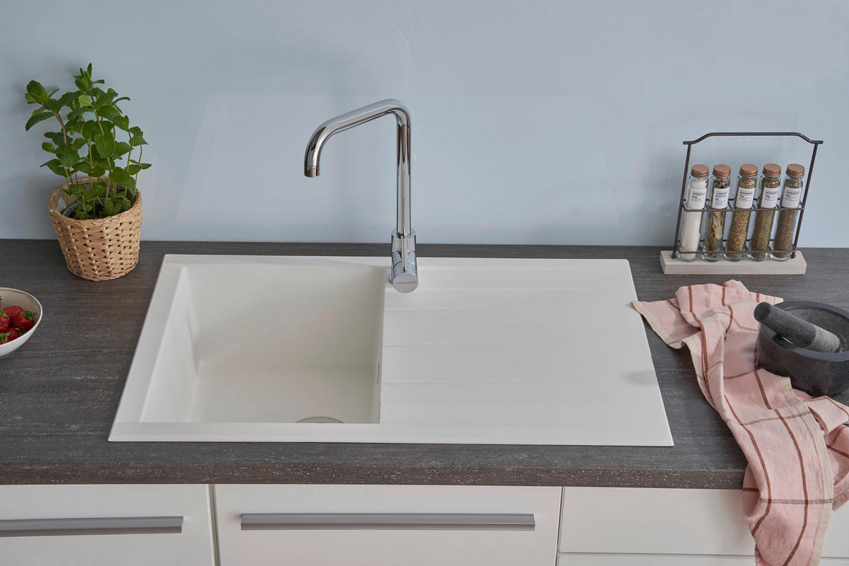 Respekta Einbauspüle Houston 80 x 50 W weiß Mineralite B/H/T: ca. 80x21x50 cm Houston 80 x 50 W - weiß (80,00/21,00/50,00cm) - Respekta