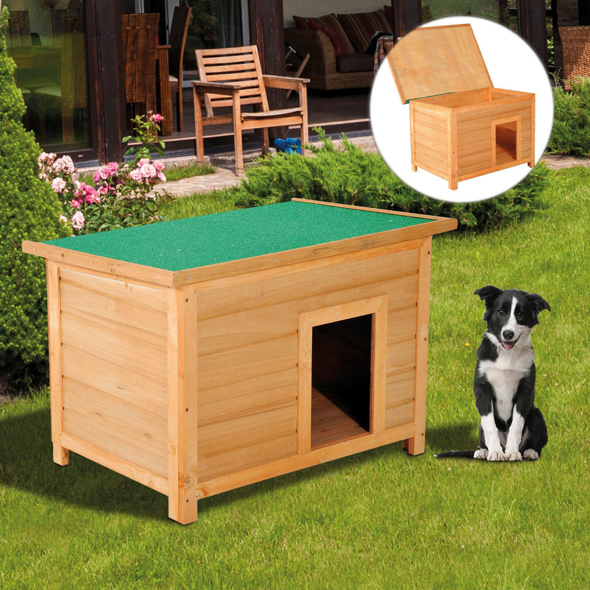 PawHut Hundehaus Hundehaus - natur/grün (85,00/58,00/58,00cm) - PawHut