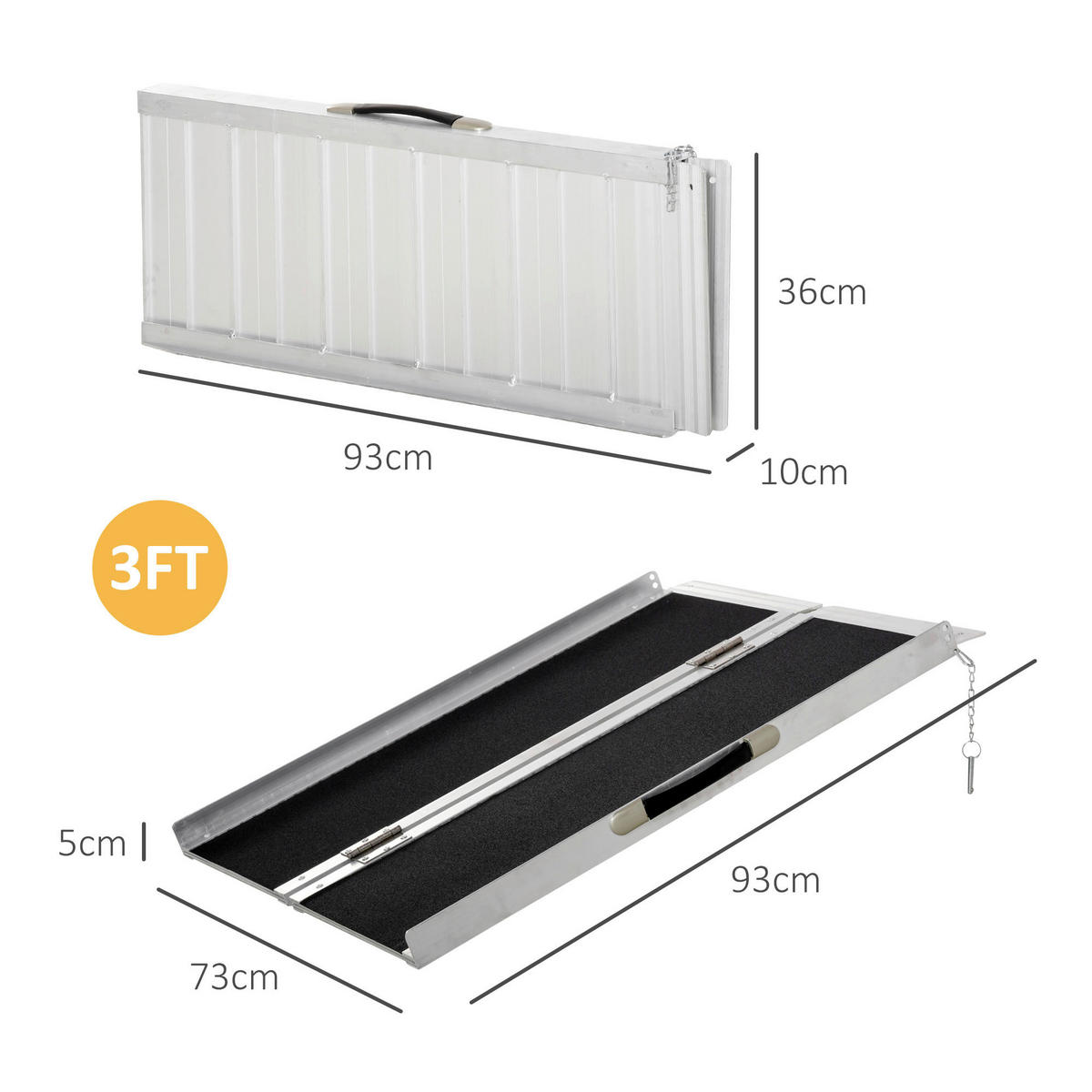 HOMCOM Haushaltshelfer silber PVC B/H/L: ca. 73x93x5 cm Rollstuhlrampe - schwarz/silber (5,00/73,00/93,00cm) - HOMCOM