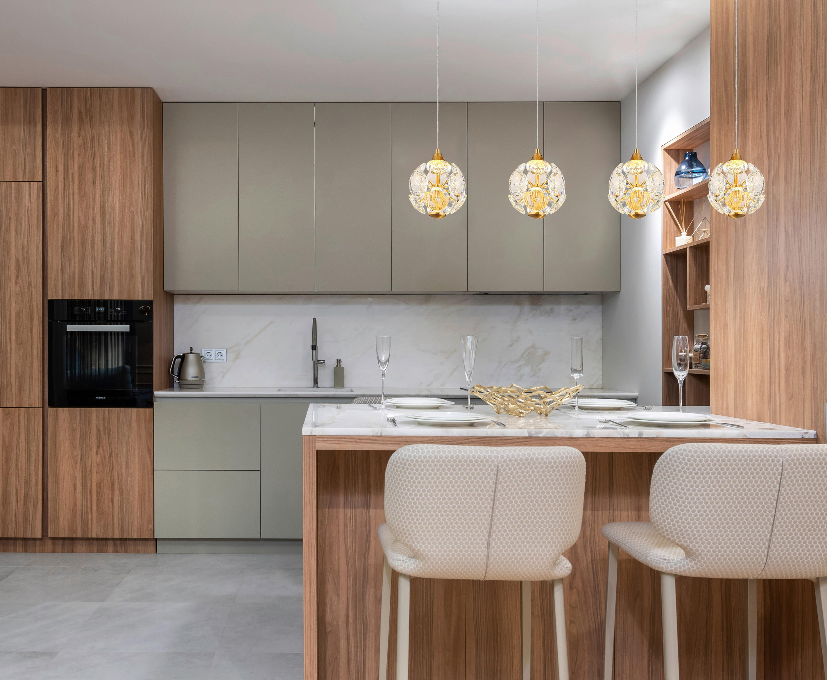 Thumbnail - GLOBO LED-Pendelleuchte gold Metall B/H/L: ca. 93x15x150 cm