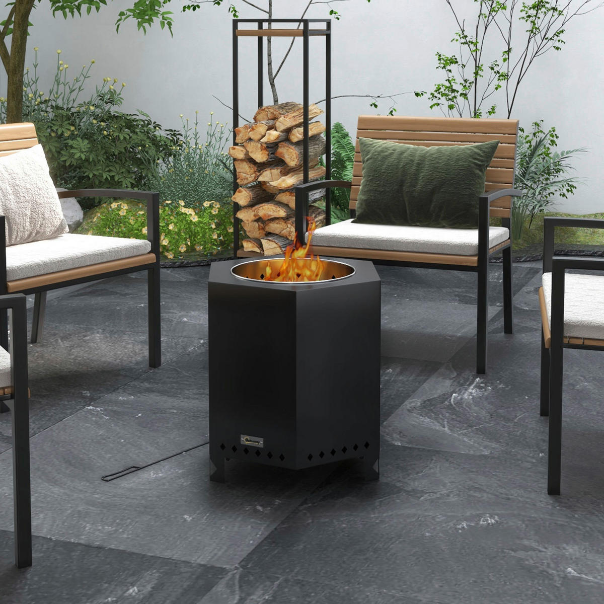 Outsunny Feuerschale schwarz Edelstahl B/H/L: ca. 38,8x46,5x45 cm Feuerschale - schwarz (45,00/38,80/46,50cm) - Outsunny