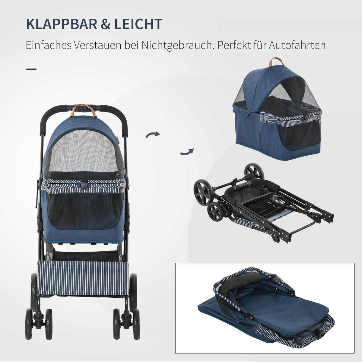 PawHut Hunde-Zubehör dunkelblau Edelstahl B/H/L: ca. 51x77,5x99,5 cm Hundewagen - dunkelblau (99,50/51,00/77,50cm) - PawHut