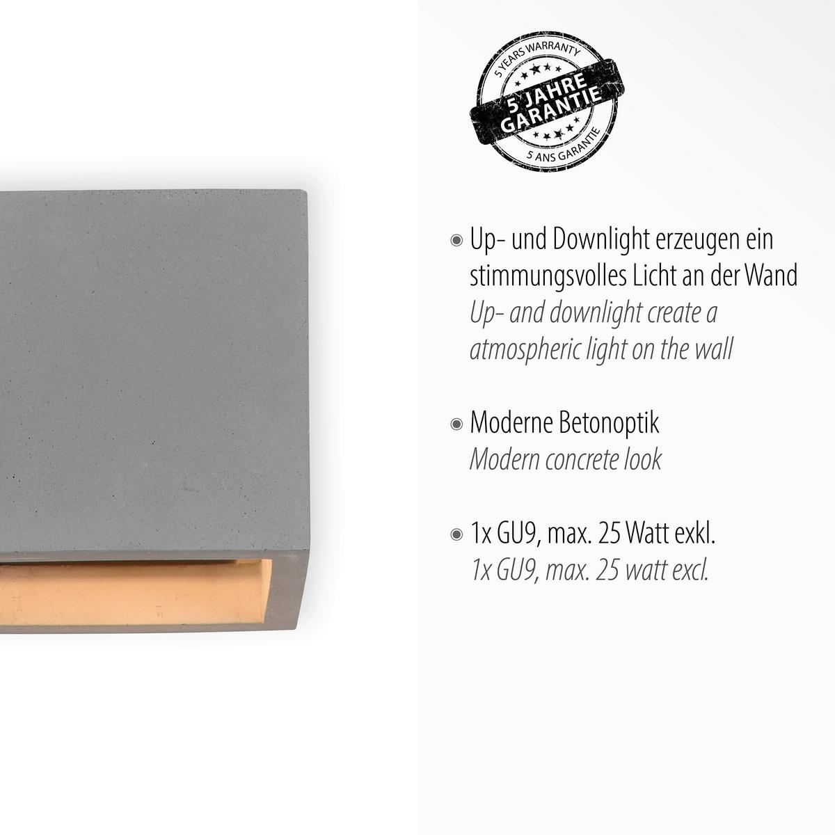 Paul Neuhaus Wandleuchte ETON 9069-22 grau Beton Eisen B/H/T: ca. 11,5x11,5x11,5 cm G9 1 Brennstellen ETON - grau (11,50/11,50/11,50cm) - Paul Neuhaus