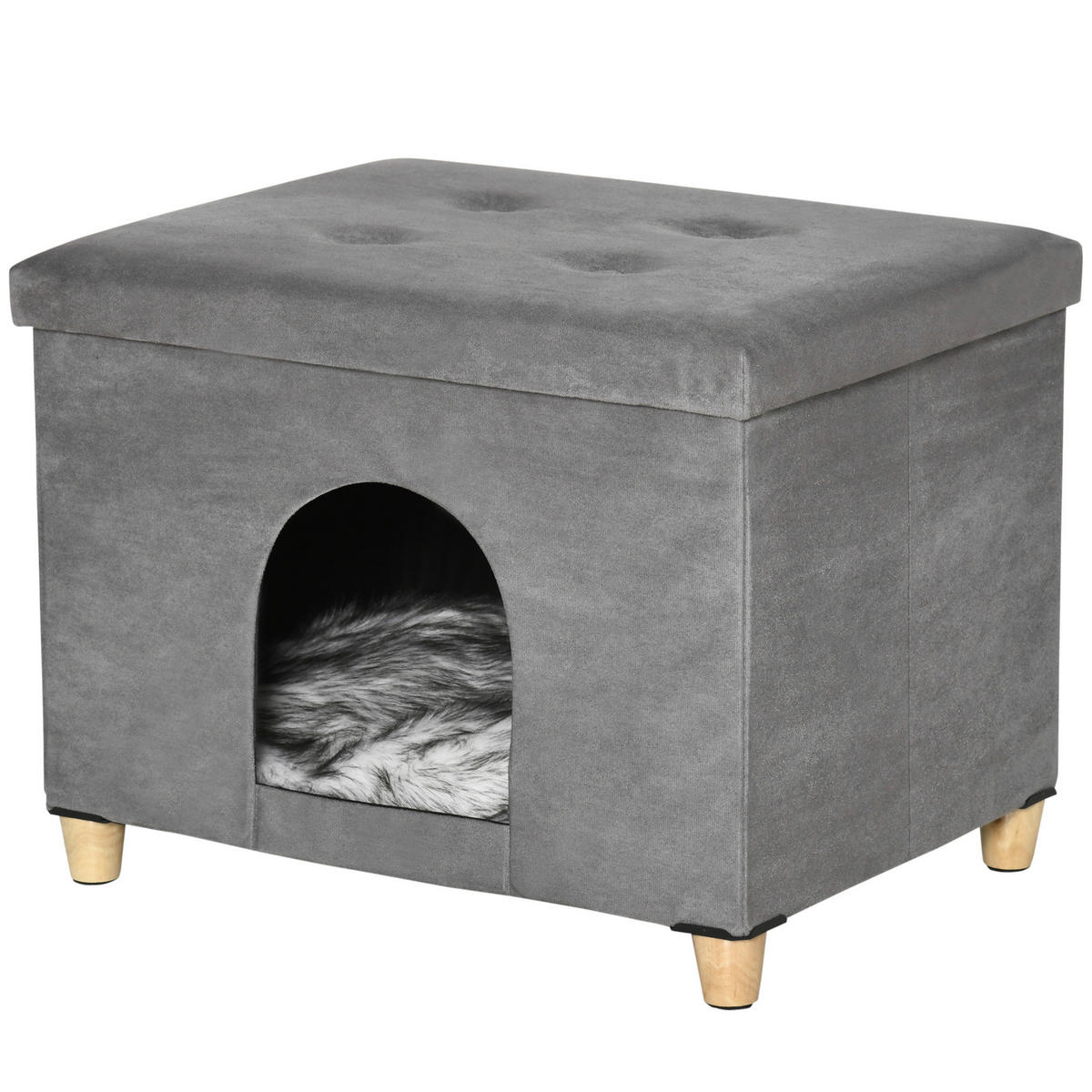 PawHut Katzenhaus grau Polyester B/H/L: ca. 45x44,5x60 cm Katzenhaus - grau (60,00/45,00/44,50cm) - PawHut