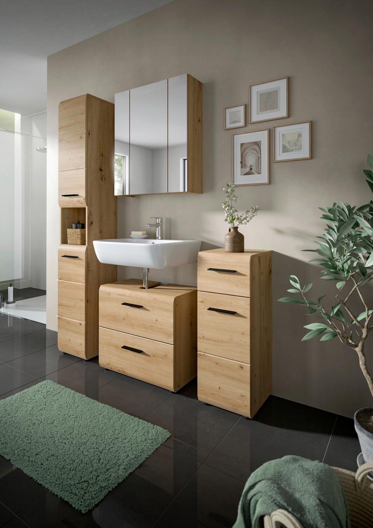 Badezimmer-Set Ice Artisan Oak Nachbildung B/H/T: ca. 150x185x30 cm Ice - (150,00/185,00/30,00cm) - xonox.home