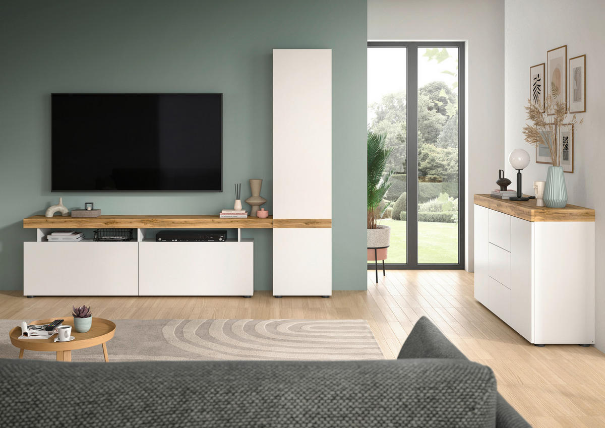 Sideboard Sugar weiß Eiche Wotan Nachbildung B/H/T: ca. 125x80x37 cm Sugar - Eiche/weiß (125,00/80,00/37,00cm) - xonox.home